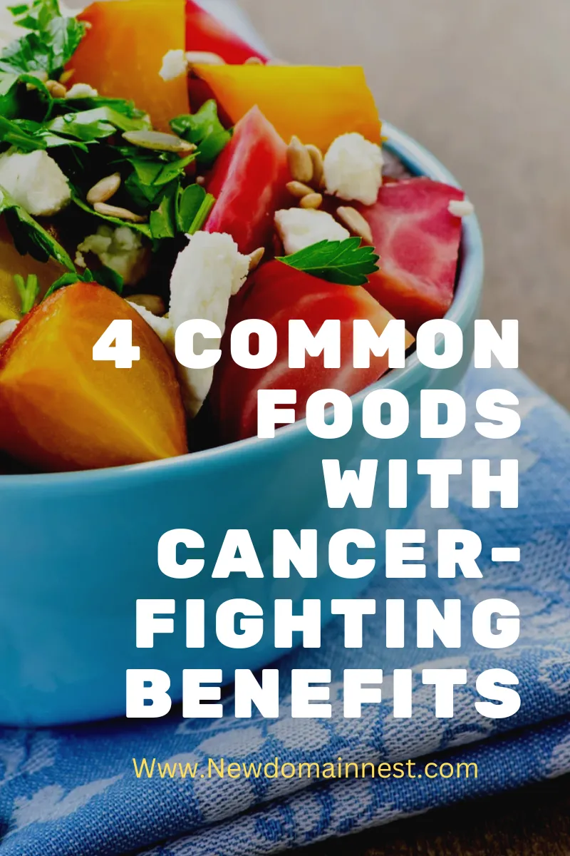 A bowl of food with the words " 4 common foods with cancer-fighting benefits ".