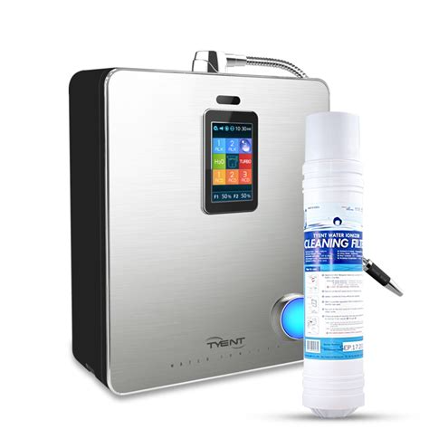 A water ionizer next to a bottle of water.