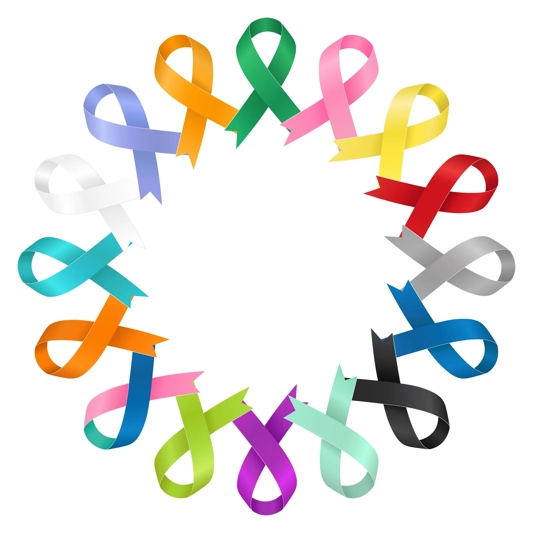 A circle of ribbons with different colors and sizes.